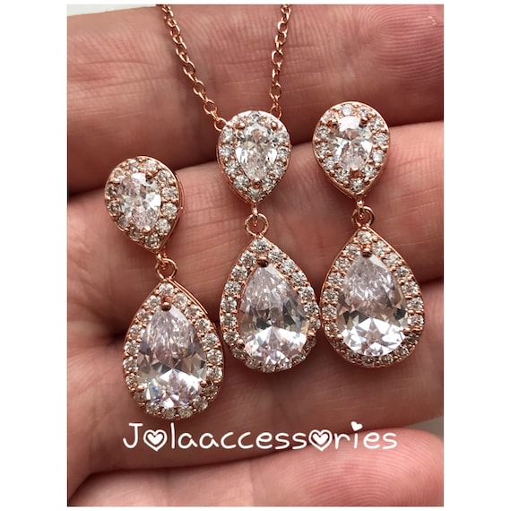 Pendientes de novia de oro rosa, pendientes de novia Art Deco