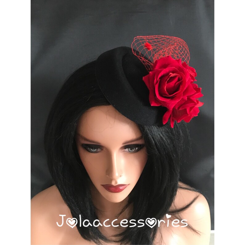 Black Red Hat Fascinator Hair Clip Races 40s Flower Fascinator Etsy