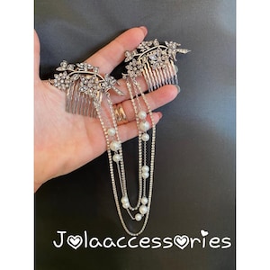 Art Deco bridal wedding pearl crystal hair drape vintage sthle hair chain wedding bridesmaid grecian leaves bohemian bridal hairpiece hair