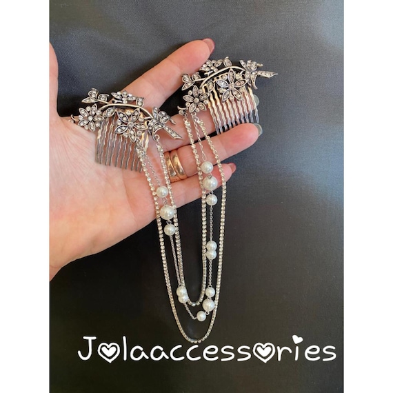 Art Deco bridal wedding pearl crystal hair drape vintage sthle hair chain wedding bridesmaid grecian leaves bohemian bridal hairpiece hair