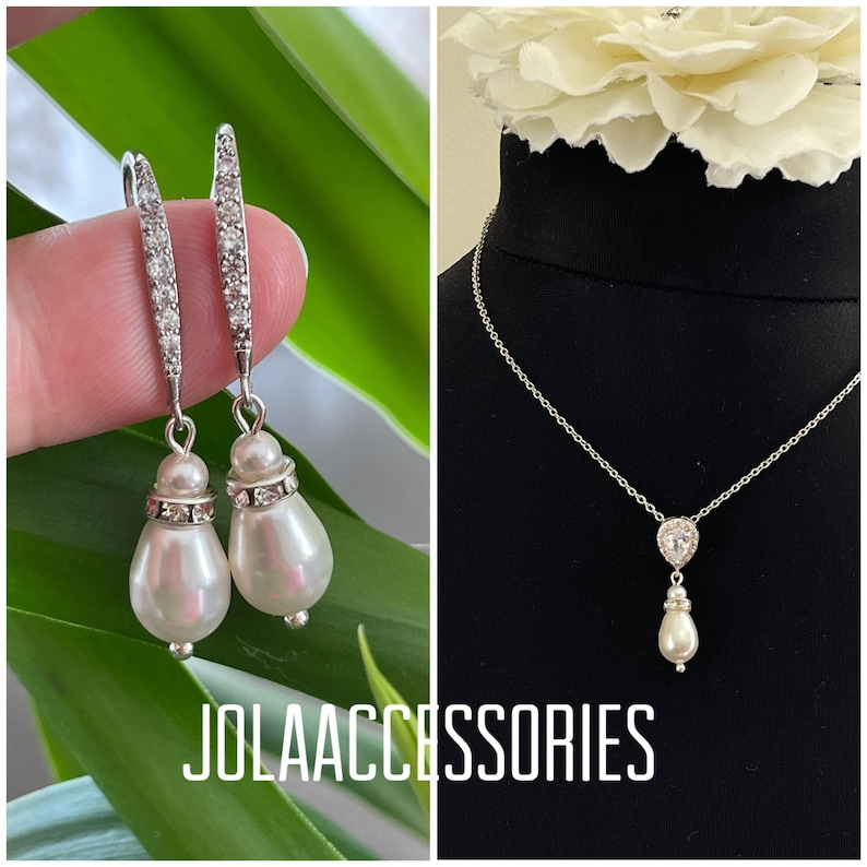 Art Deco Vintage Style Bridal Earrings Necklace Pearl Wedding Etsy