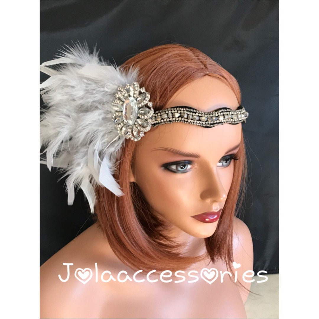 Grey Silver Great Gatsby 1920s Headband Tiara Art Deco Headpiece