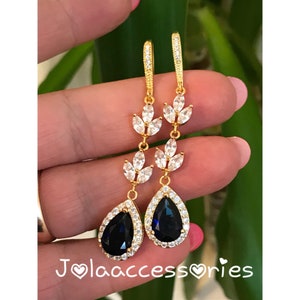 Zirconia gold sapphire bridal wedding earrings vintage style cubic zirconia earrings crystal  earrings bride jewellery Art Deco gold 1920s v