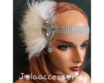 White silver Great Gatsby 1920s headband Tiara Art Deco headpiece wedding bridal headband Great Gatsby flapper hair accessories wedding brid