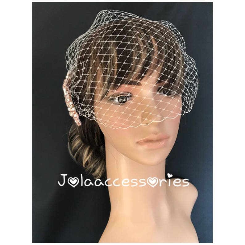 Wedding bridal birdcage bird cage veil blusher veil vintage style Art Deco crystal pearl comb crystal pearl comb Great gatsby style bandeau image 3