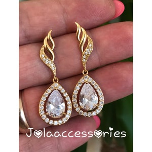 Zirconia gold bridal wedding earrings vintage style cubic zirconia earrings crystal  earrings bride jewellery Art Deco gold 1920s vintage st