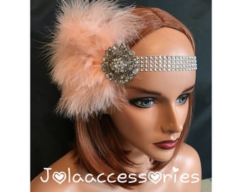 Blush silver Great Gatsby 1920s headband Tiara Art Deco headpiece wedding bridal headband Great Gatsby flapper hair accessories wedding brid