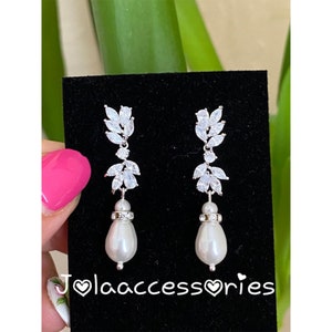 Swarovski pearl bridal wedding earrings vintage style cubic zirconia earrings crystal  earrings bride jewellery Art Deco gold 1920s vintage