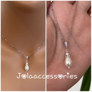Ivory Swarovski pearl bridal necklace jewelry jewellery silver tone wedding necklace bridesmaid necklace  jewellery bridesmaids