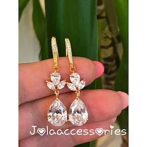 Zirconia gold bridal wedding earrings vintage style cubic zirconia earrings crystal  earrings bride jewellery Art Deco gold 1920s vintage st