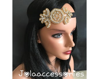 Black gold Great Gatsby 1920s headband Tiara Art Deco headpiece wedding bridal headband Great Gatsby flapper hair accessories wedding