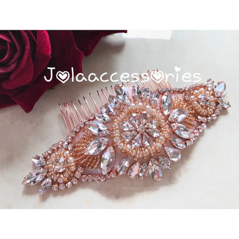 On Sale rose gold bridal crystal pearl hair comb hair jewelry rose gold wedding hair piece bridesmaid comb hair piece bridal jewelry