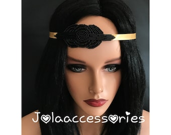 Black  gold silver Great Gatsby 1920s headband Tiara Art Deco headpiece wedding bridal headband Great Gatsby flapper hair accessories weddin