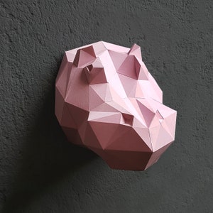 Hippo trophy. Low poly paper sculpture printable DIY pdf papercraft template