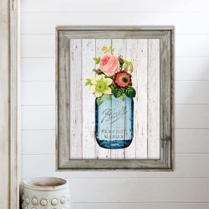 SALE-Flowers In Vintage Mason Jar On Barn Wood-Digital Print-Wall Art-Digital Designs-Home Decor-Gallery Wall-Modern Farmhouse Wall Decor