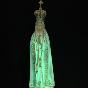 Luminous Our Lady of Fatima Statue, Glow in the Dark Blessed Virgin Mary, Religious Figurine Spiritual Christian Decor Holy Mother Sculpture