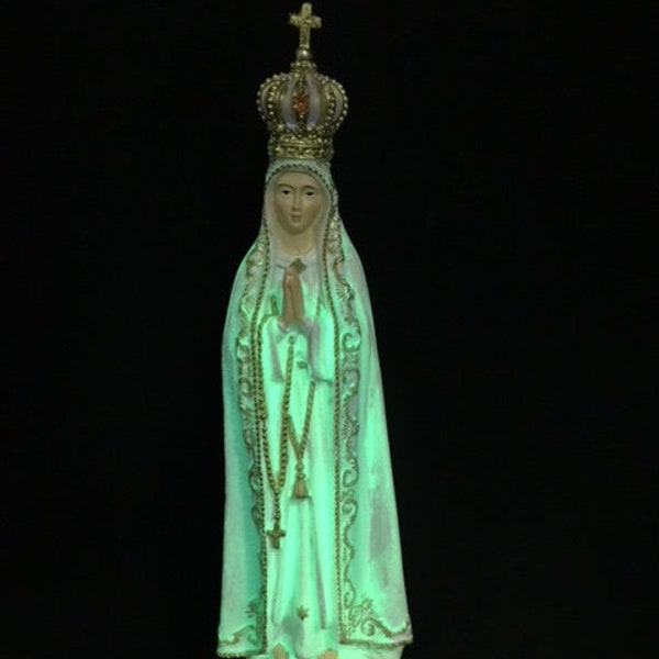 Statue lumineuse de Notre-Dame de Fatima, phosphorescente, Vierge Marie, figurine religieuse, décoration chrétienne spirituelle, sculpture de la sainte mère