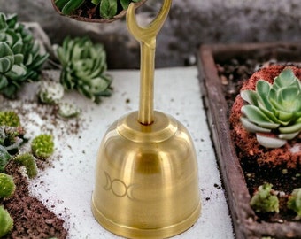 Brass Altar Bell with Triple Moon Engraving - Wiccan Ritual Tool - Spiritual, Harmonic Decor - Pagan Altar Accessory