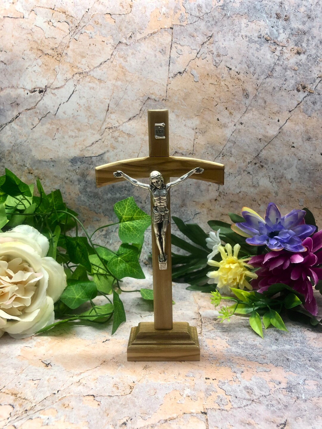 Freestanding Olive Wood Crucifix Metal Corpus Christi Jesus Christ