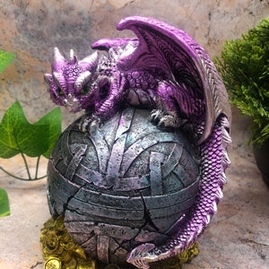 Tirelire dragon violet, tirelire fantaisiste, ornement dragon