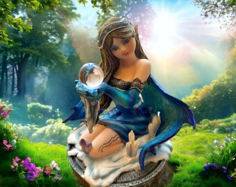 Enchanting Aquarius Zodiac Fairy Figurine – Mystical Resin Fairy with Crystal Ball, Astrological Birth Sign Ornament, Magical Home Decor