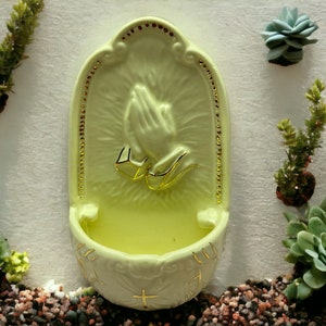 Vintage Inspired Ceramic Praying Hands Holy Water Font Wall Decor - Spiritual Blessing Basin for Home Sanctuary