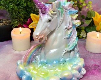 Enchanted Rainbow Unicorn Incense Cone Burner, Fantasy Mystical Home Decor, Magical Creature, Zen Relaxation, Whimsical Art, Gift Idea