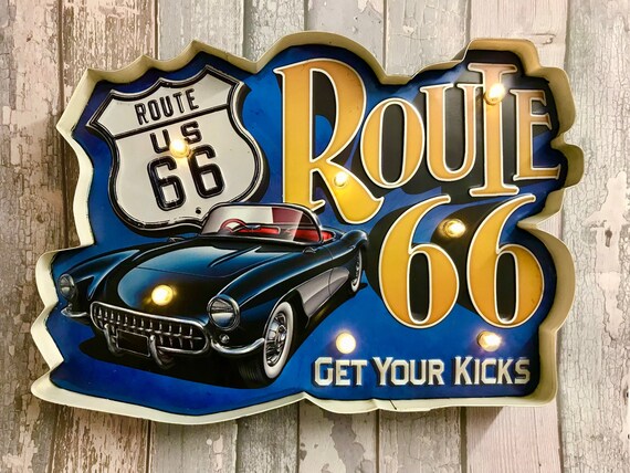 Vintage Metal 3D LED Logo Sign Route 66 Garage Man Cave Wall Plaque ...
