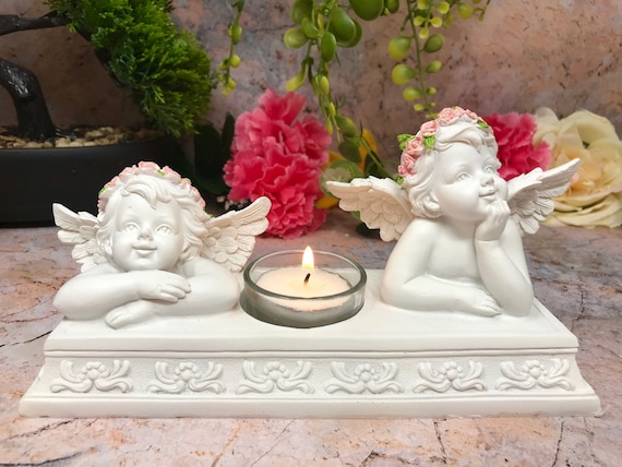 Set of Four Guardian Angel Figurine Cherub Candle Holders Ornament Sculpture 