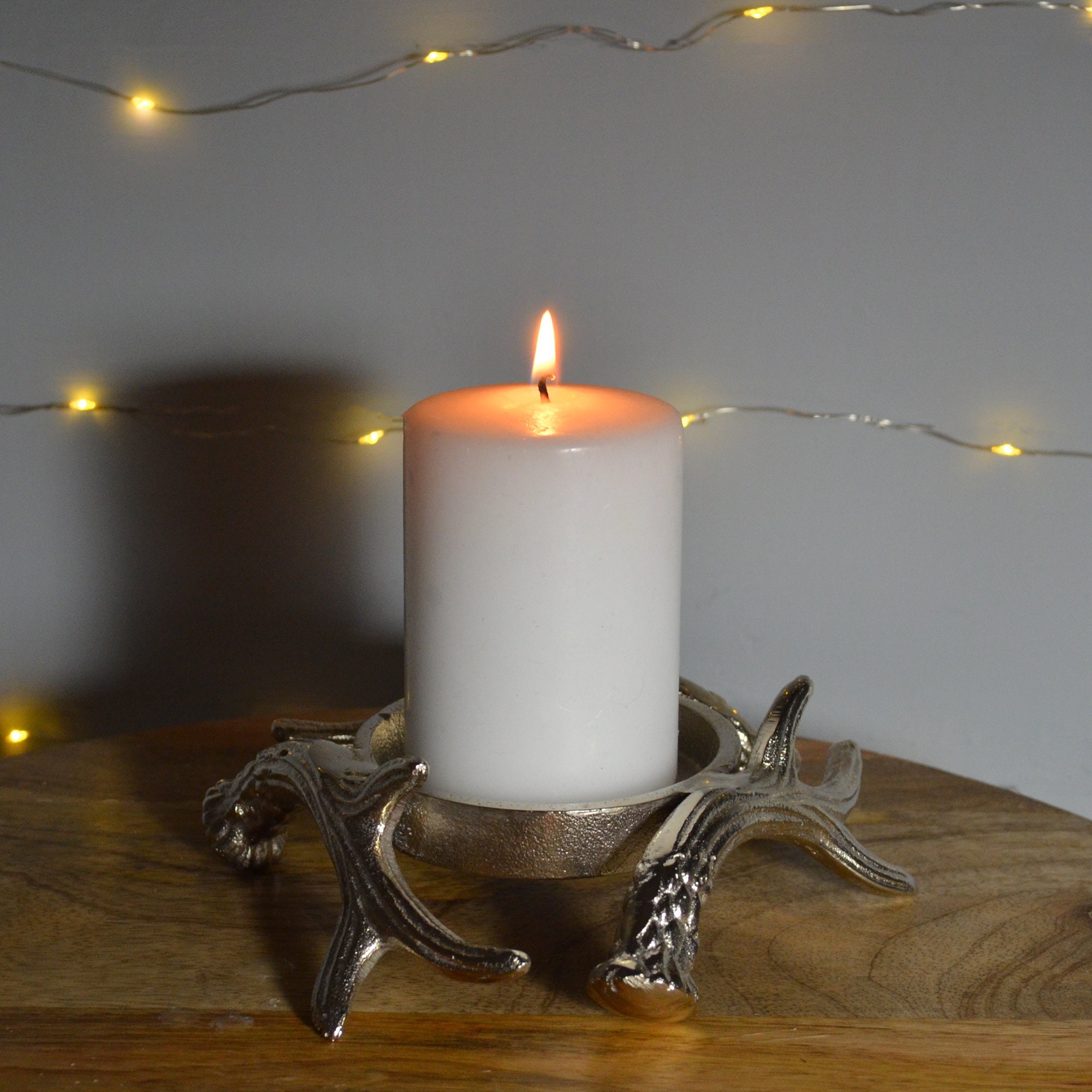 Silver Antler Pillar Candle Holder Metal Winter Stag Deer Etsy UK
