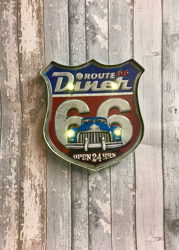 Vintage Metal 3D LED Logo Sign Route 66 Garage Man Cave Wall Plaque ...
