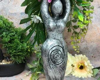 Spiral Goddess Pagan Wall Plaque Wiccan Garden Ornament Sculpture Silver