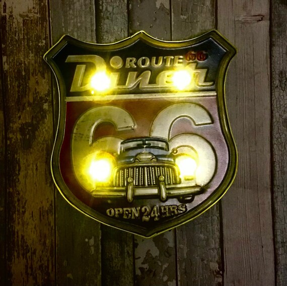 Vintage Metal 3D LED Logo Sign Route 66 Garage Man Cave Wall Plaque ...