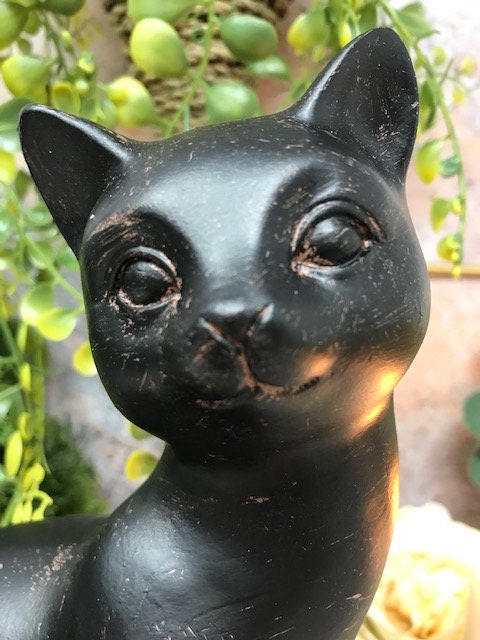 Magnifique statuette chat noir + 2 mini statuettes chat offertes