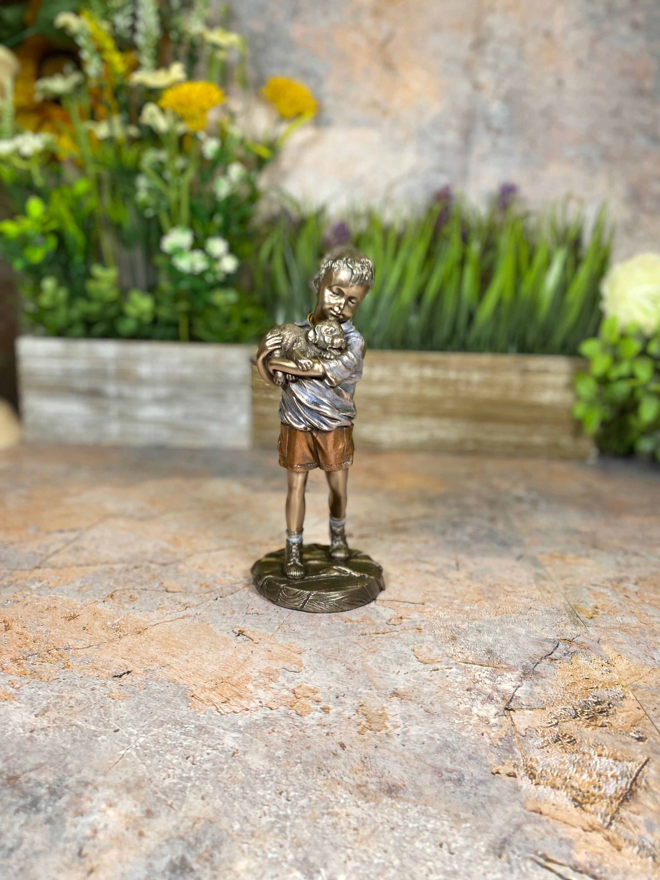 BLACK AMERICANA BOY FISHING STONE STATUE 18