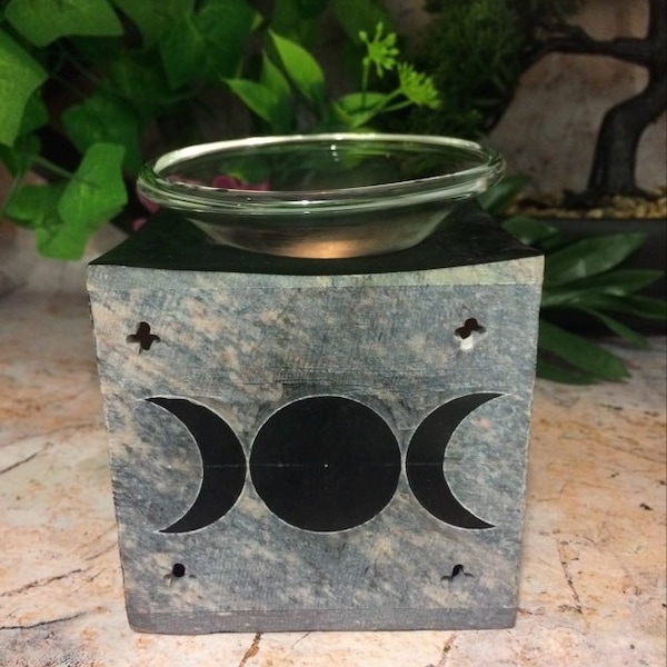 Soapstone Triple Moon Goddess Oil Burner Aromatherapy Home Decoration Pagan Wicca Altar Space Clearing