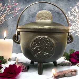 Cast Iron Tree of Life Cauldron, Wiccan Ritual Supplies, Deep Pagan Altar Pot, High Magic Gift, Wicca Essential Witchcraft Equipment