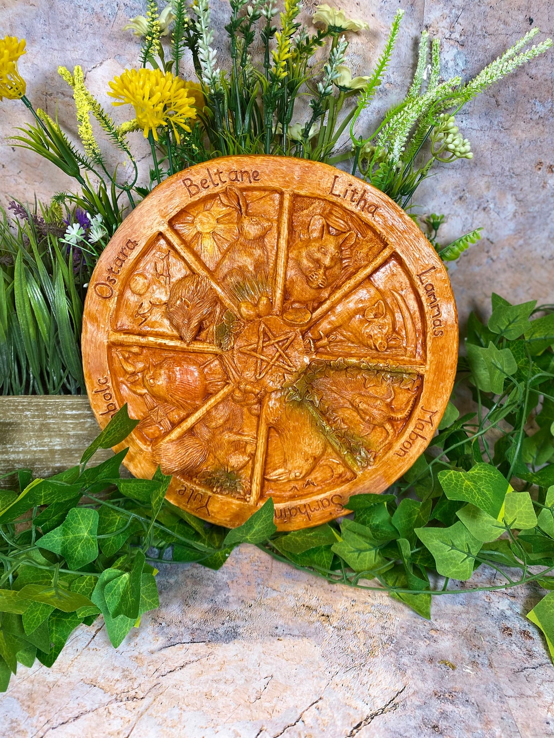 Pagan Wheel of the Year Pagan Wall Plaque Wiccan Altar Sculpture