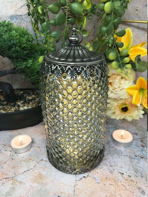 LED Lantern Silver Antique Moroccan Style Battery Powered 24472