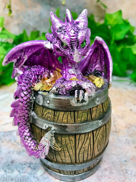 Tirelire dragon violet, tirelire fantaisiste, ornement dragon