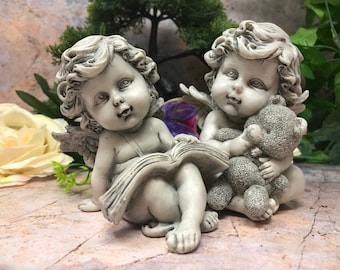 Elegant Guardian Angel Cherubs Statues – Delicate Ornamental Sculptures for Home Decor