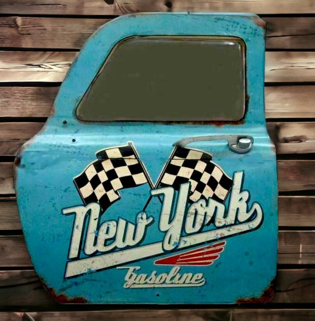 Vintage New York Gasoline Mirror, Retro Automotive Wall Decor, Classic
