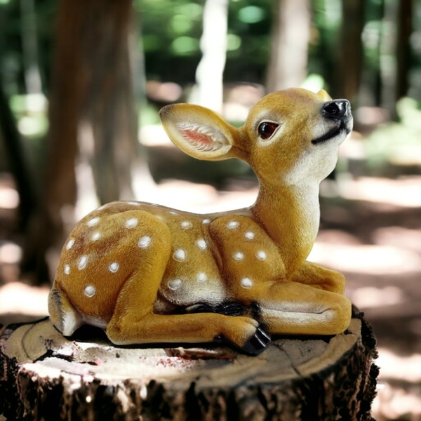 Adorable Lifelike Fawn Statue - Hand-Painted Resin Deer Figurine - Charming Woodland Nursery Decor