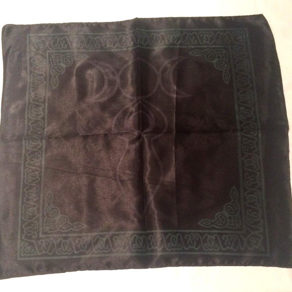 Triple Moon Goddess Altar Cloth Tarot Wiccan Supplies Pagan Decor Wall Hanging Silk Effect Black