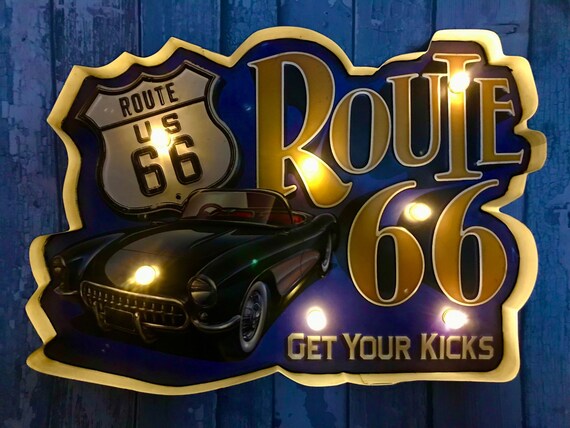 Vintage Metal 3D LED Logo Sign Route 66 Garage Man Cave Wall Plaque ...
