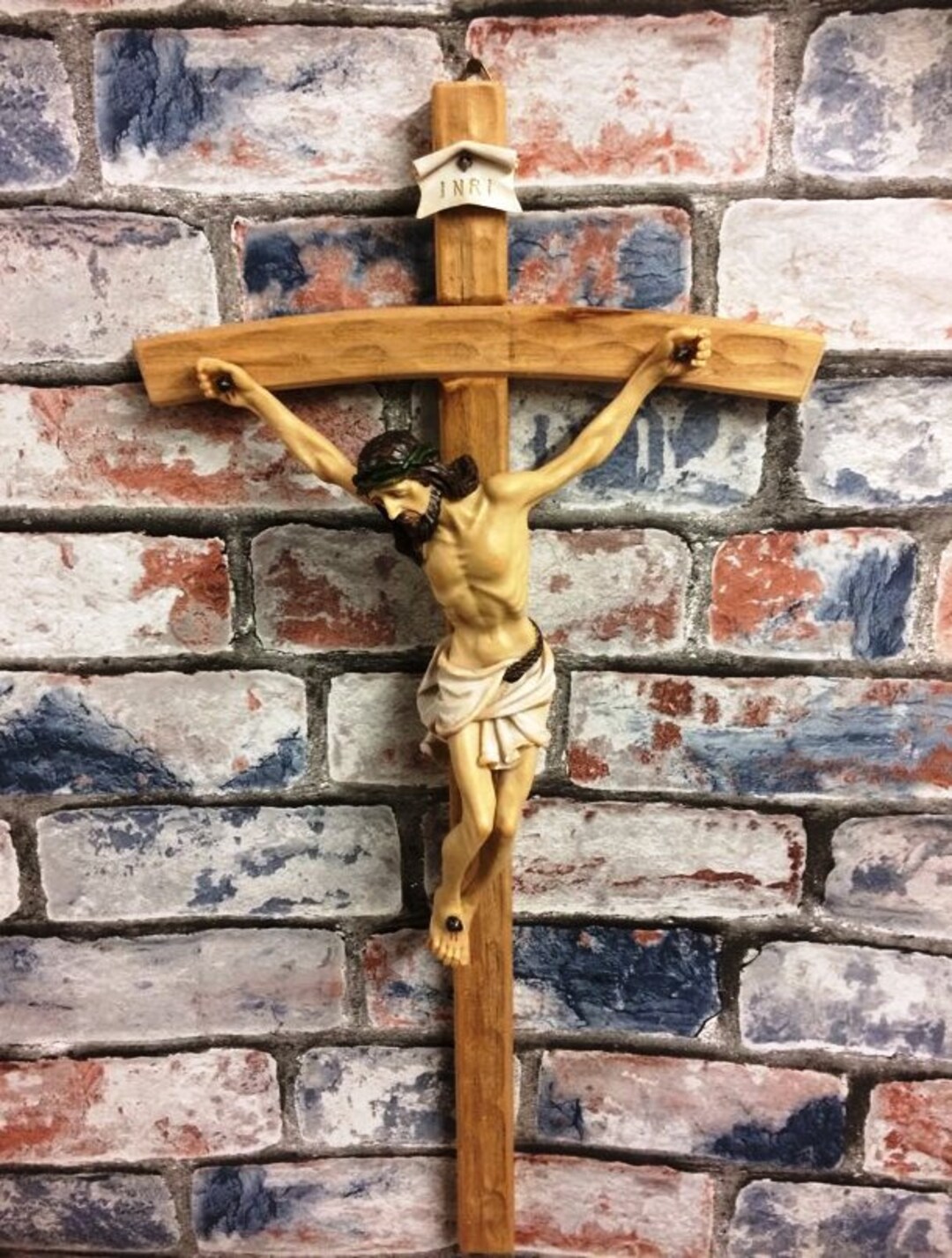 Large Wooden Crucifix Hanging Wall Cross Resin Corpus Christi Etsy