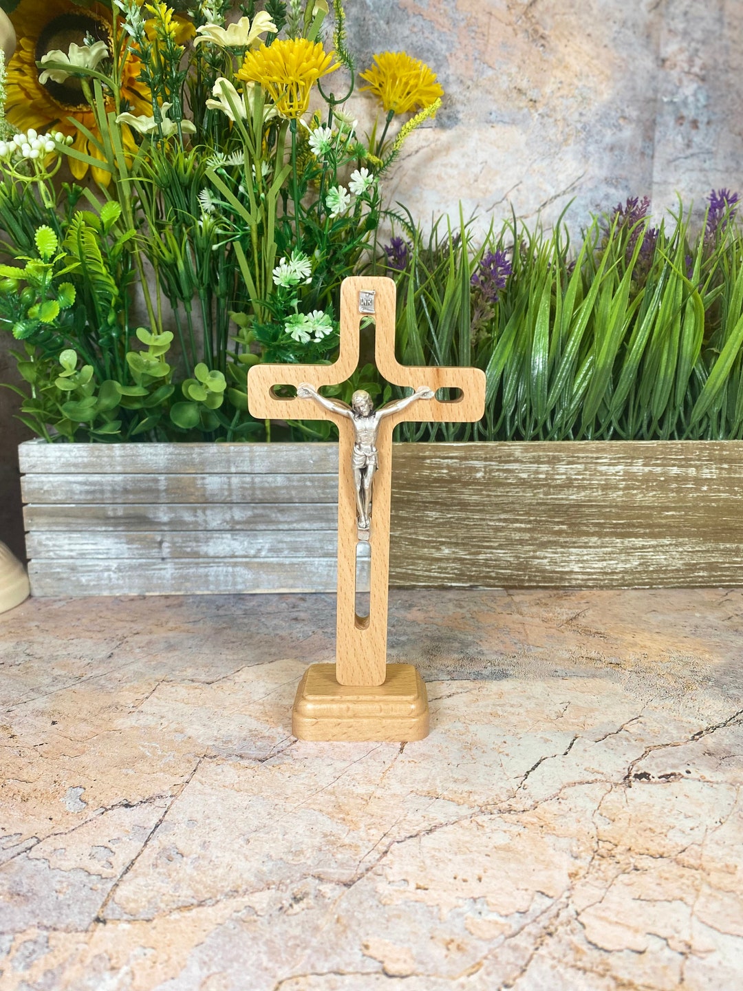 Freestanding Wood Crucifix Metal Corpus Christi Jesus Christ Etsy