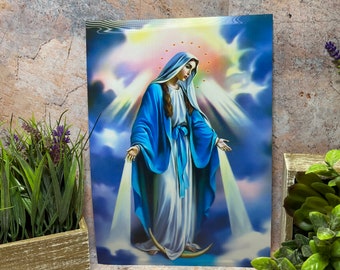 3D Holographic Poster - Our Lady of the Miraculous Virgin Mary - Lenticular Religious Wall Art - 35 x 25 cm