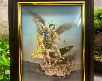 Laminated Framed Picture Archangel Michael Christianity Religious Wall Decor for Home or Chapel