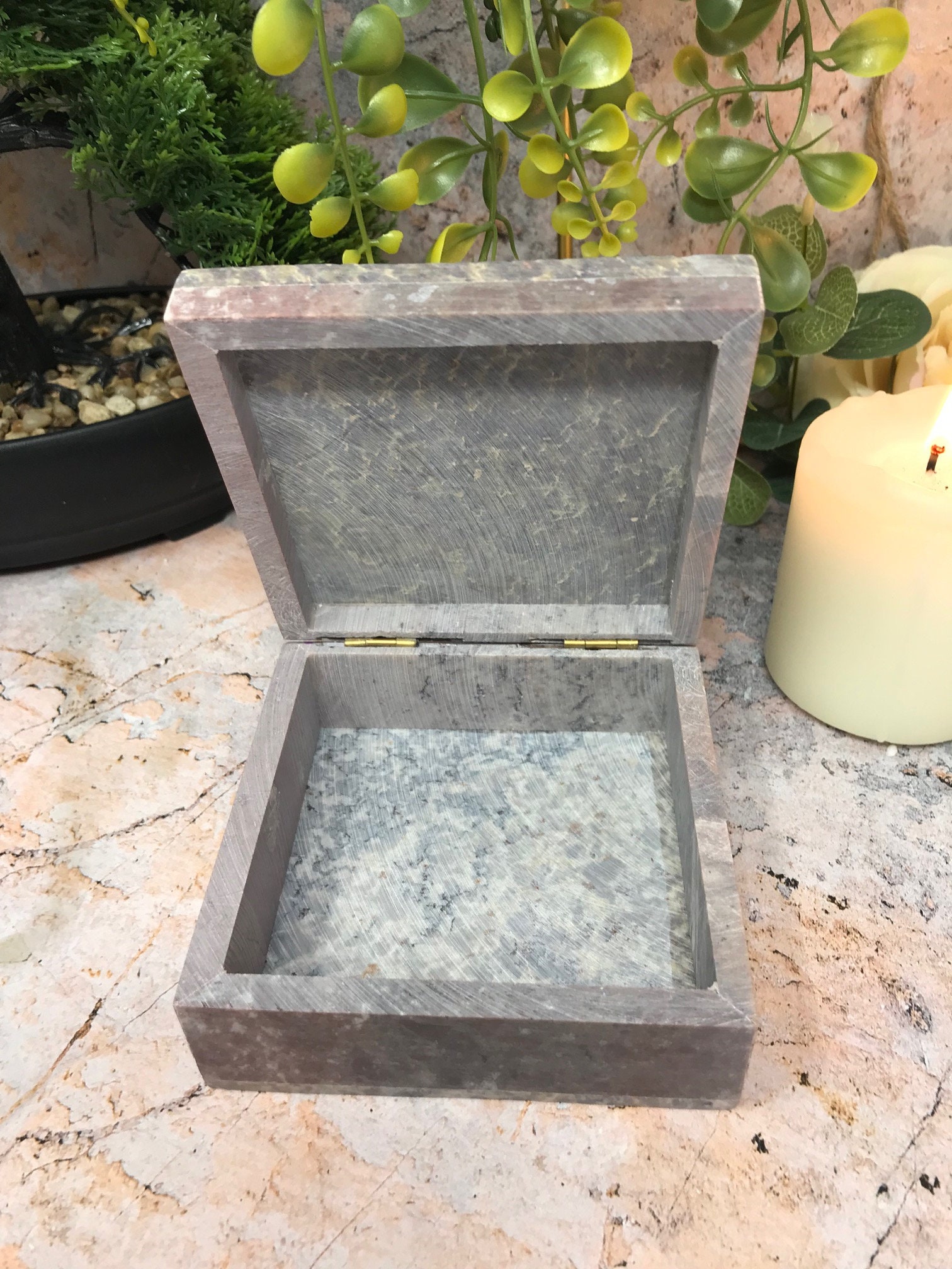 Soapstone Tree of Life Box Altar Decor, Engraved Stone Keepsake, Artisan Crafted Jewellery